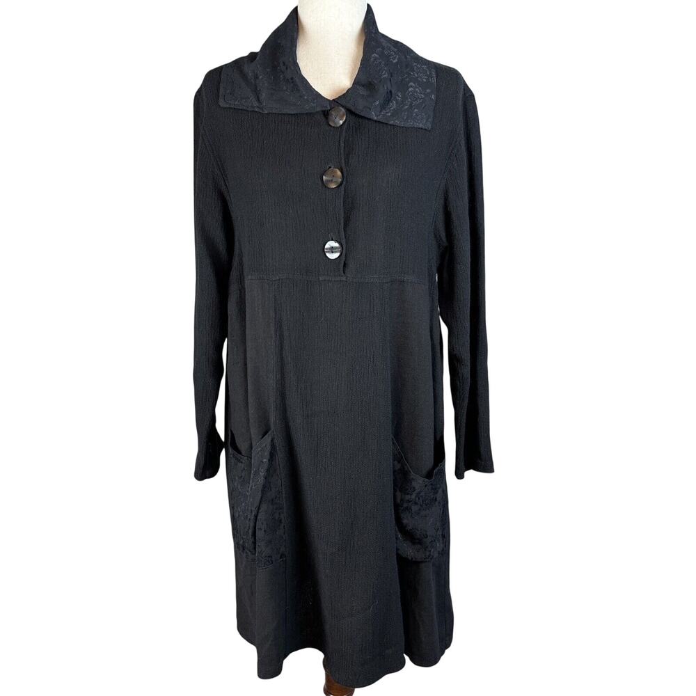 Bodil Lagenlook Art to Wear Tunic Midi Dress Size 2 M Black Linen Pockets